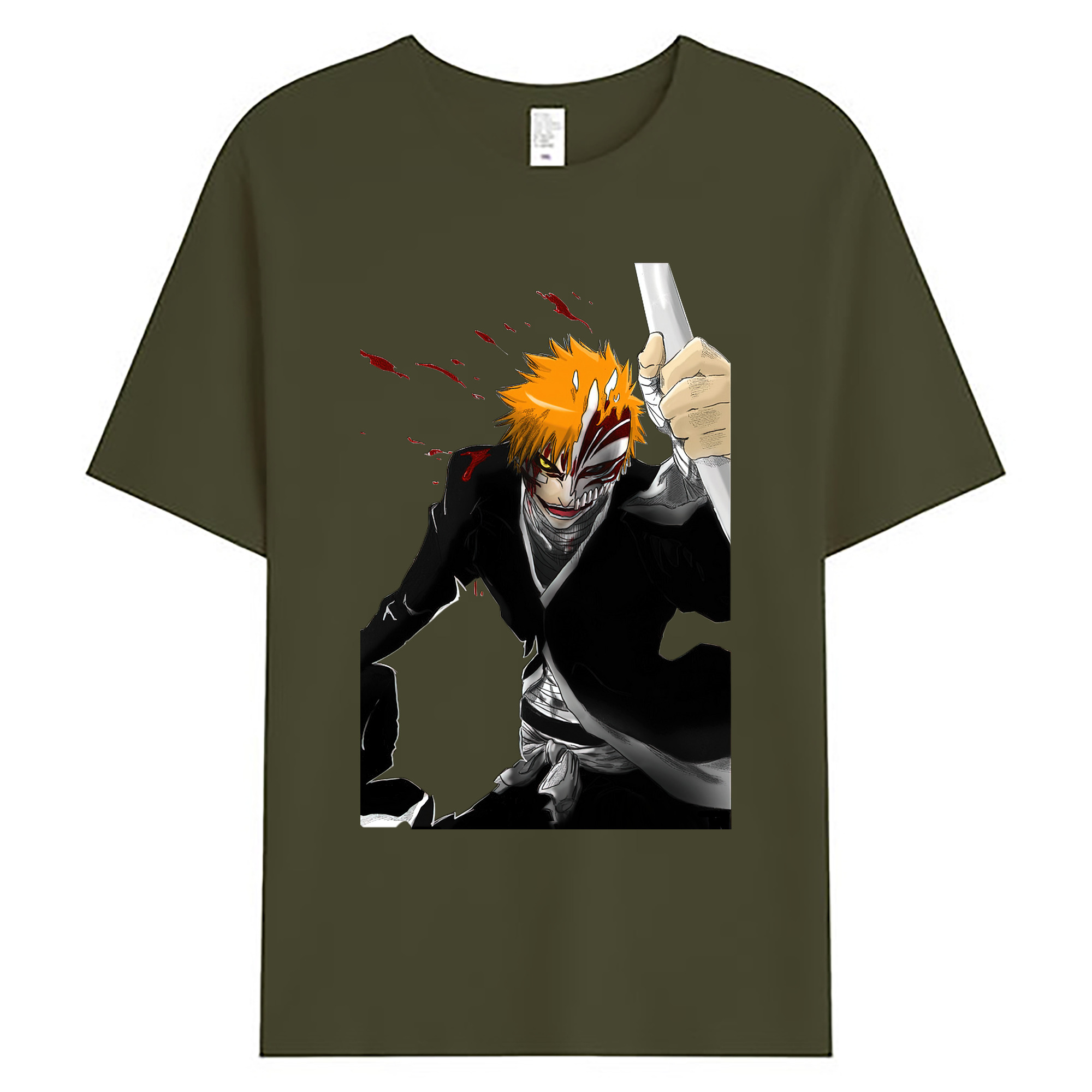 （画像用） ブリーチ 黒崎一護（くろさき いちご）BLEACH Kurosaki Ichigo 綿100％ メンズ半袖Tシャツ｜肌触りやわらか＆通気性